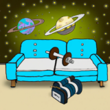 DALL·E 2023-02-22 15.42.01 - the hitchiker's guide to the galaxy, a couch, an elliptical and a dumbell in space